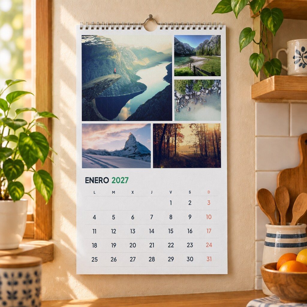 Ejemplo de calendario a3 con fotos 2027: mosaico de 5