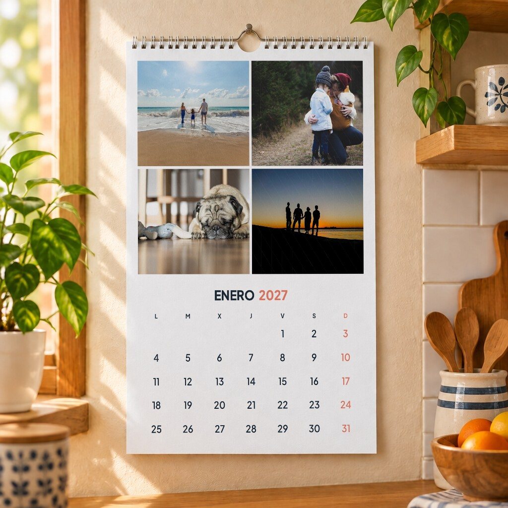 Ejemplo de calendario a3 con fotos 2027: mosaico de 4